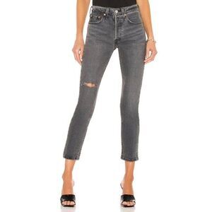 Levis 501 Skinny Jeans Womens 25x30 Black Denim High Rise Distressed 295020182